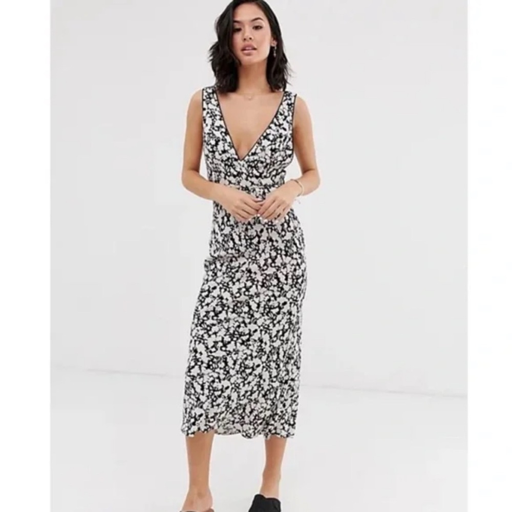 Free People’s Oh La La Bias Midi Floral Dress Jet Combo size 10